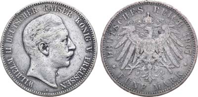 Лот №71,  Германская Империя. Королевство Пруссия. Король Вильгельм II. 5 марок 1907 года.