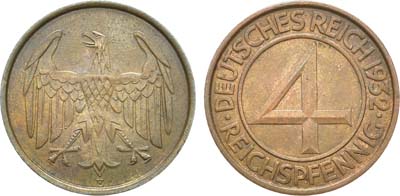 Лот №86,  Германия. Веймарская республика. 4 рейхспфеннига 1932 года (Е).
