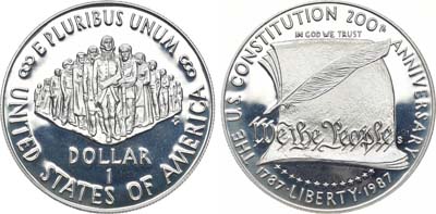 Лот №110,  США. 1 доллар 1987 года. 200 лет Конституции США.