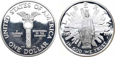 Лот №111,  США. 1 доллар 1989 года. 200 лет Конгрессу.