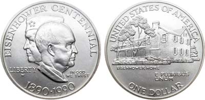 Лот №112,  США. 1 доллар 1990 года. 100 лет со дня рождения Эйзенхауэра.