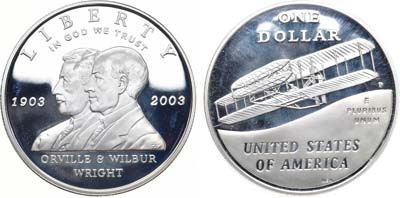 Лот №124,  США. 1 доллар 2003 года. 100 лет первого полёта. Орвилл и Уилбер Райт.