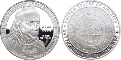 Лот №129,  США. 1 доллар 2006 года. 300 лет со дня рождения Бенджамина Франклина.