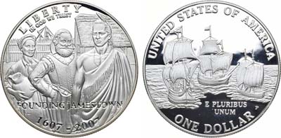 Лот №130,  США. 1 доллар 2007 года. 400 лет со дня основания Джеймстауна.