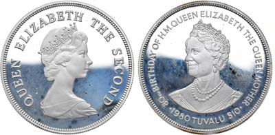 Лот №135,  Тувалу. 10 долларов 1980 года. 80 лет со дня рождения Королевы Елизаветы-Королевы Матери.