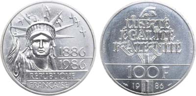 Лот №143,  Франция. Пятая республика. 100 франков 1986 года. 100 лет Статуе Свободы. Пьедфорт.