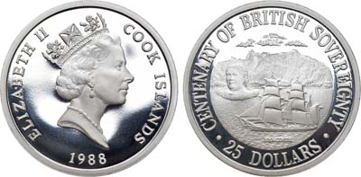Лот №67,  Острова Кука. 25 долларов 1988 года. 100 лет Британскому правлению.