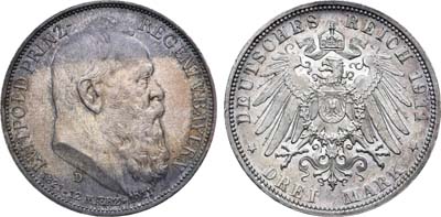 Лот №104,  Германская Империя. Королевство Бавария. Принц-регент  Луитпольд. 3 марки 1911 года.
