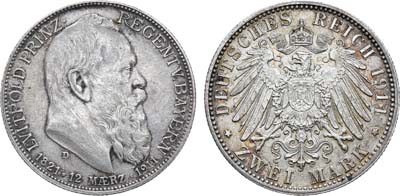 Лот №105,  Германская империя. Королевство Бавария. Принц-регент Луитпольд. 2 марки 1911 года.