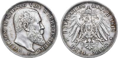 Лот №106,  Германская империя. Королевство Вюртемберг. Король Вильгельм II. 3 марки 1912 года.