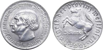 Лот №112,  Германия. Веймарская республика. Вестфалия. Нотгельд. 5 марок 1921 года.