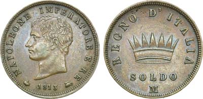 Лот №134,  Италия. Королевство. Император Наполеон. 1 сольдо 1813 года.