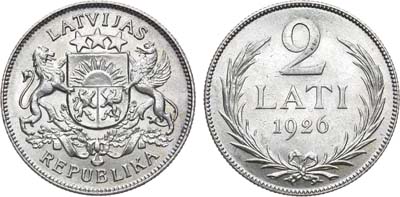 Лот №143,  Латвия. Первая республика. 2 лата 1926 года.