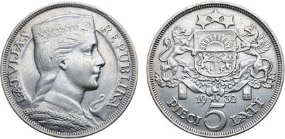Лот №146,  Латвия. Первая республика. 5 латов 1932 года.