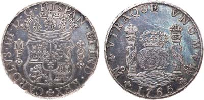 Лот №153,  Мексика. Испанская колония. Карл III Испанский. 8 реалов 1765 года (MF). В слабе ННР XF 45.