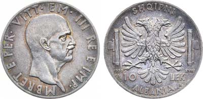 Лот №40,  Албания. Итальянская оккупация. Король Виктор Эммануил III. 10 лек 1939 года.