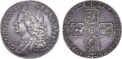 Лот №46,  Великобритания. Король Георг II. 6 пенсов 1758 года.