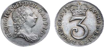 Лот №48,  Великобритания. Империя. Король Георг III. 3 пенса 1762 года (Maundy money).
