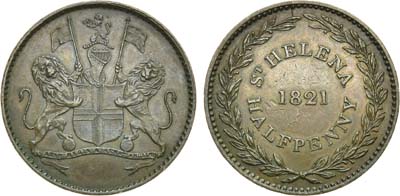 Лот №51,  Остров Святой Елены. Британская Ост-Индская Компания. 1/2 пенни 1821 года.