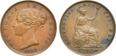 Лот №54,  Великобритания. Королева Виктория. 1/2 пенни 1853 года.