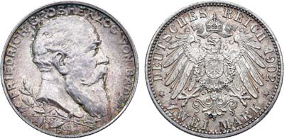 Лот №87,  Германская империя. Великое герцогство Баден. Великий герцог Фридрих I. 2 марки 1902 года.