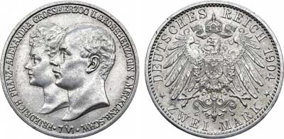 Лот №89,  Германская империя. Великое герцогство Мекленбург-Шеверин. Великий герцог Фридрих Франц IV. 2 марки 1904 года.