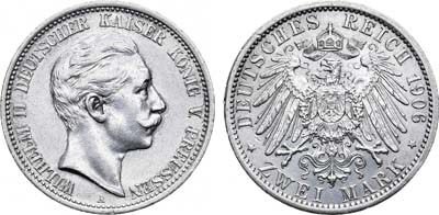 Лот №94,  Германская империя. Королевство Пруссия. Король Вильгельм II. 2 марки 1906 года.