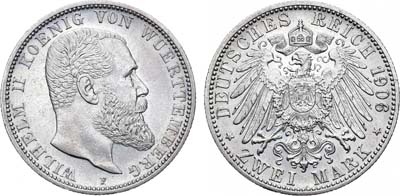 Лот №95,  Германская империя. Королевство Вюртемберг. Король Вильгельм II. 2 марки 1906 года.