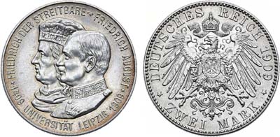 Лот №97,  Германская империя. Королевство Саксония. Король Фридрих Август III. 2 марки 1909 года.