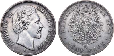 Лот №140,  Германская Империя. Бавария. 5 марок 1876 года.