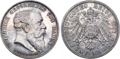 Лот №147,  Германская Империя. Баден. 5 марок. 1907 года.  Посмертные.