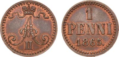 Лот №720, 1 пенни 1865 года.
