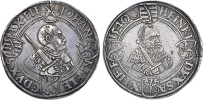 Лот №7,  Германия. Герцогство Саксония-Эрнестина. Курфюрст Иоганн Фредерик I и Генрих. Талер 1540 года.