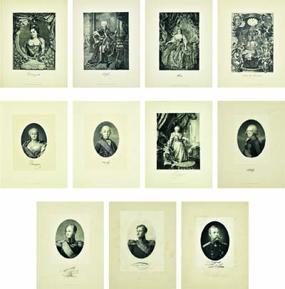 Лот №891, Комплект из 11 оригинальных гравюр с российскими императорами и императрицами. .