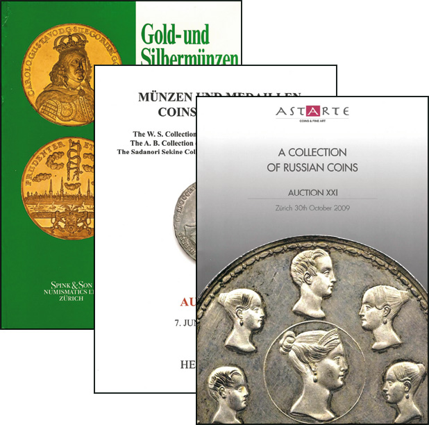 Лот №915, Лот из 3 швейцарских аукционных каталогов с продажами важных коллекций русских монет.