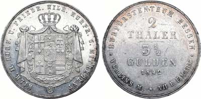 Лот №32,  Германия. Гессен-Кассель. Вильгельм II. 2 талера - 3 1/2 гульдена 1842 года.