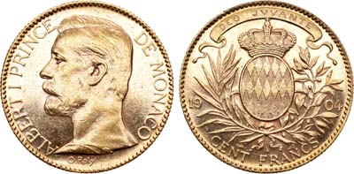 Лот №37,  Монако. Альберт I. 100 франков 1904 года.