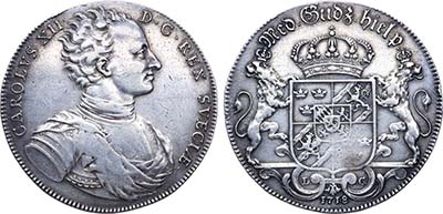 Лот №12,  Королевство Швеция. Король Карл XII. Риксдалер 1718 года.