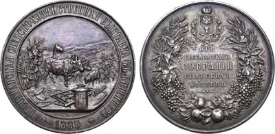 Лот №894, Медаль 1889 года. Бессарабской сельскохозяйственной выставки в г. Кишиневе (от Бессарабского Собрания сельских хозяев).