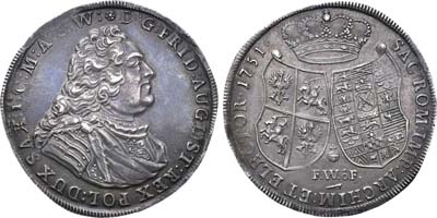 Лот №19,  Германия. Курфюршество Саксония. Курфюрст Фридрих Август II. Талер 1751 года.