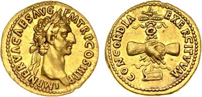 Лот №1,  Римская Империя. Император Нерва. Аурей 97 года.