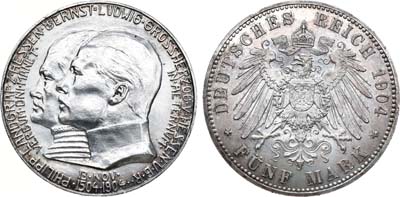 Лот №24,  Германская империя. Гессен-Дармштадт. Великий герцог Эрнст Людвиг. 5 марок 1904 года.