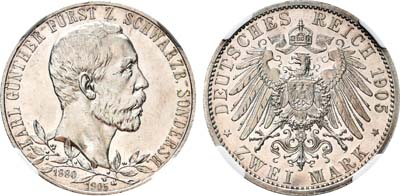 Лот №26,  Германская империя. Имперское княжество Шварцбург-Зондерсгаузен. 2 марки 1905 года.