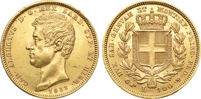 Лот №4,  Королевство Сардиния. Король Карл Альберт. 100 лир 1833 года.