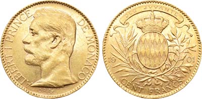 Лот №8,  Княжество Монако. Князь Альбер I. 100 франков 1901 года.