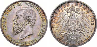 Лот №42,  Германская империя. Княжество Шаумбург-Липпе. Князь Георг. 3 марки 1911 года.
