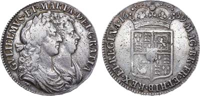 Лот №232,  Великобритания. Король Вильям III и Мария II. 1/2 кроны 1689 года.