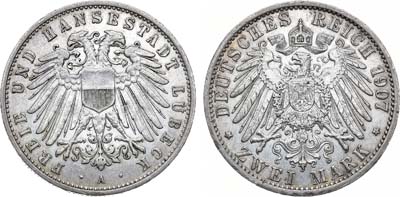 Лот №252,  Германская империя. Княжество-епископство Любек. 2 марки 1907 года.