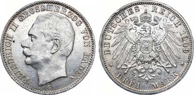 Лот №253,  Германская Империя. Великое Герцогство Баден. Великий Герцог Фридрих II. 3 марки 1909 года.