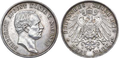 Лот №258,  Германская Империя. Королевство Саксония. Король Фридрих Август III. 3 марки 1912 года.